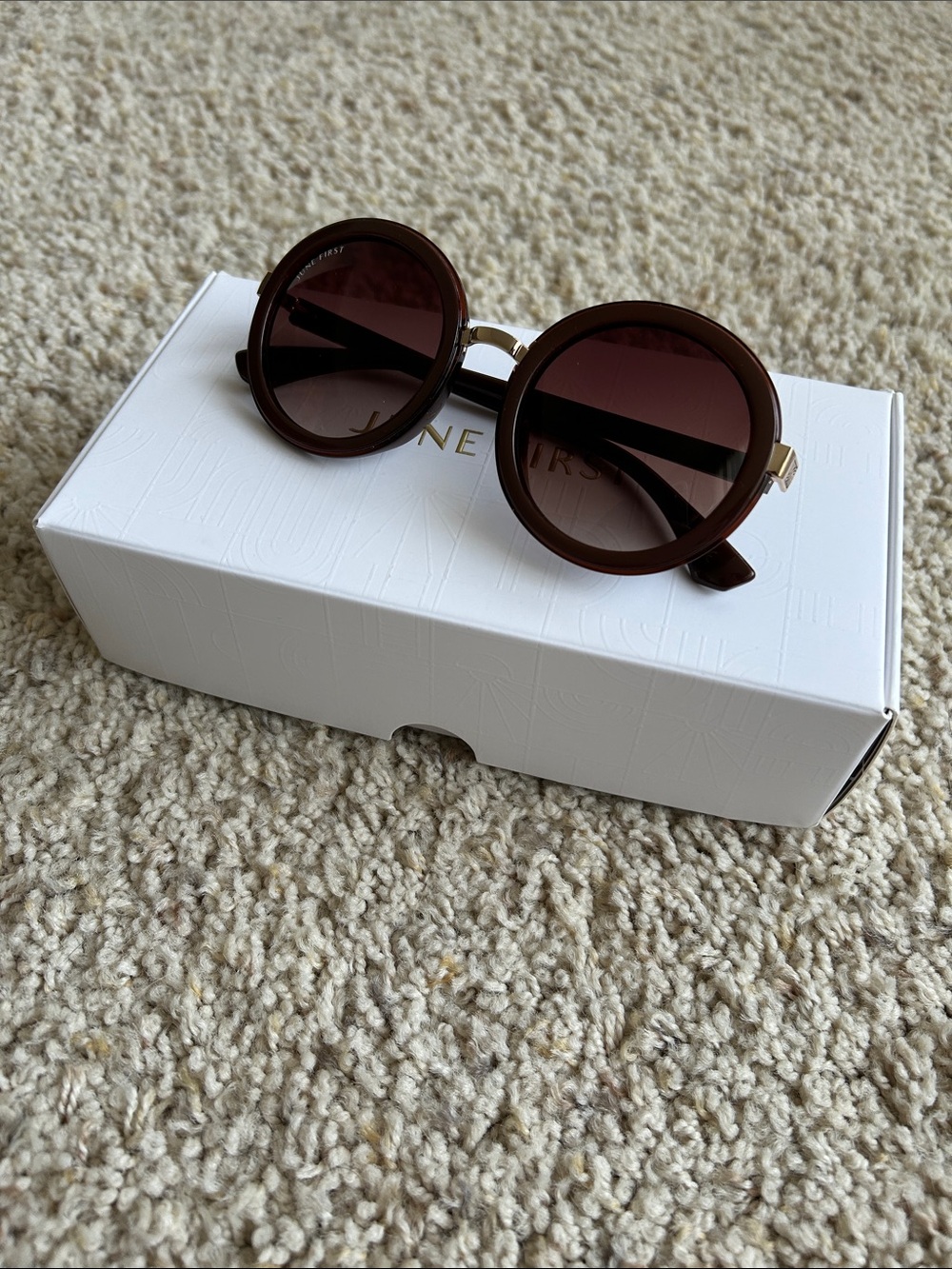 June First Round Dark Brown Sunglasses with Gold Bridge
